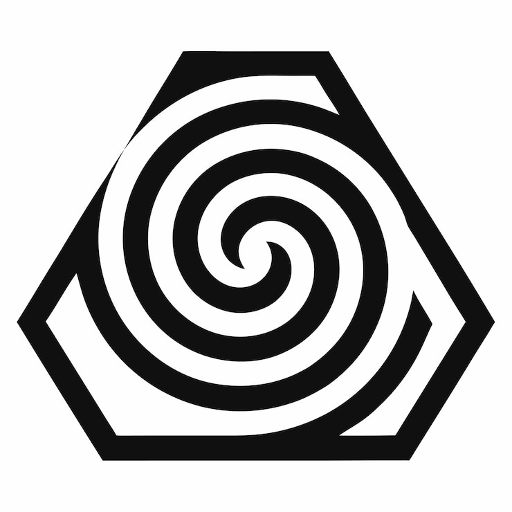 Vector espiral geométrica con diseño de ilustración vectorial de texto minimalista