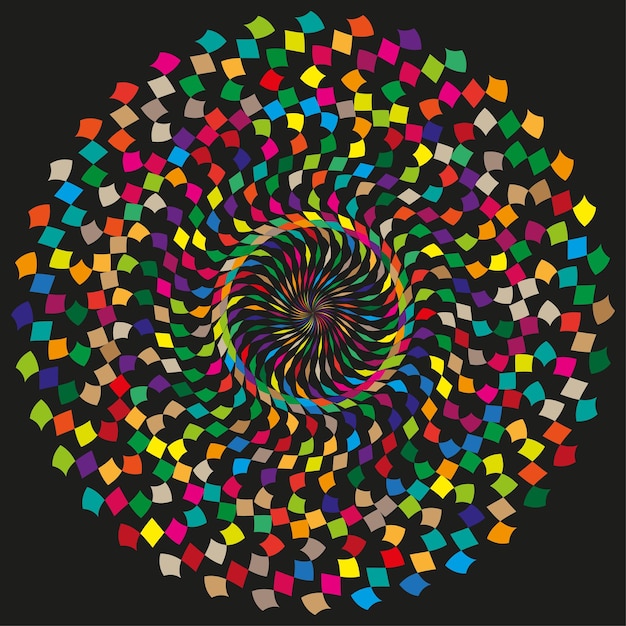 Espiral de puntos coloridos Patrón redondo vibrante Forma de movimiento óptico Elemento abstracto vectorial