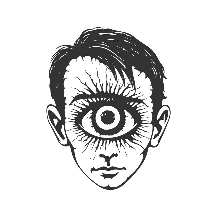 Vector espiral tach ladrón de la tristeza, logotipo vintage concepto de línea de arte color blanco y negro, ilustración dibujada a mano