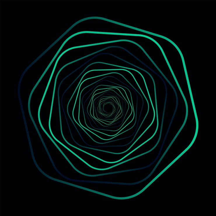 Vector espiral torcida geometría sagrada túnel con líneas en forma de hexágono elemento fractal geométrico vectorial