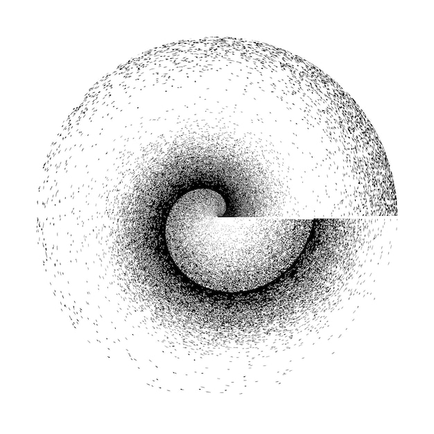 Espiral de vector rociado. Diseño de arte de graffiti. Logotipo del círculo de dispersión de ruido. Grunge, granulado, textura.