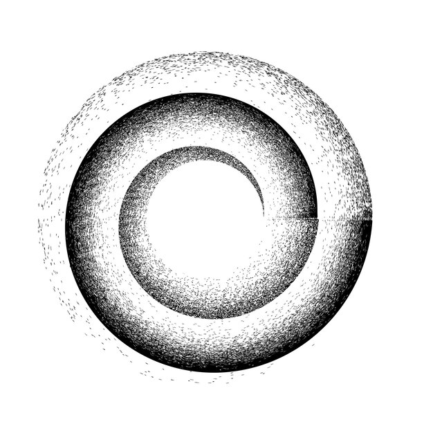 Espiral de vector rociado. Diseño de arte de graffiti. Logotipo del círculo de dispersión de ruido. Grunge, granulado, textura.