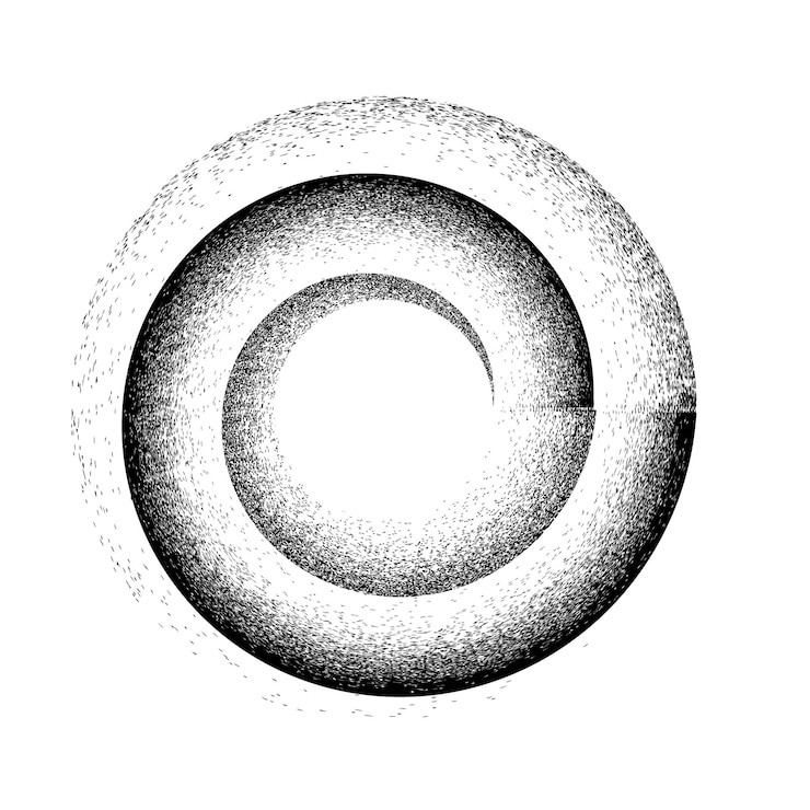 Vector espiral de vector rociado. diseño de arte de graffiti. logotipo del círculo de dispersión de ruido. grunge, granulado, textura.