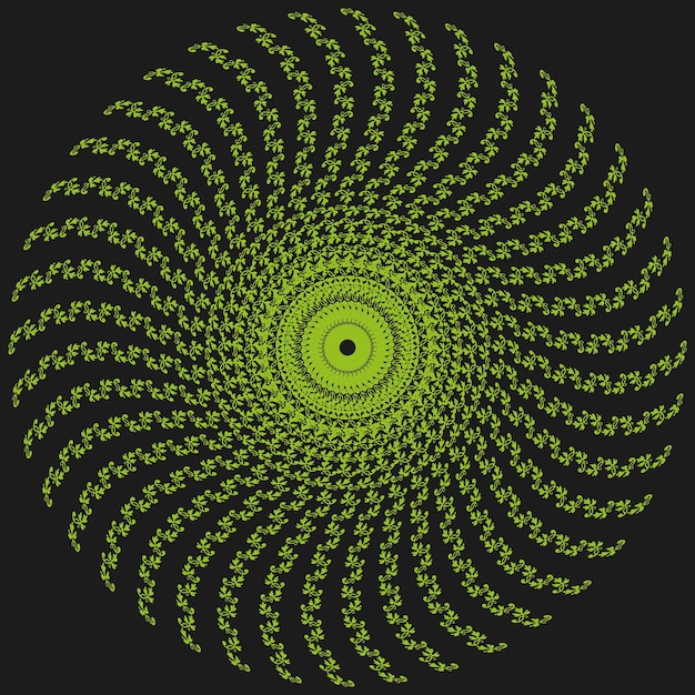 Espiral verde abstracto Forma giratoria dinámica Contraste de fondo negro Obra artística vectorial vibrante
