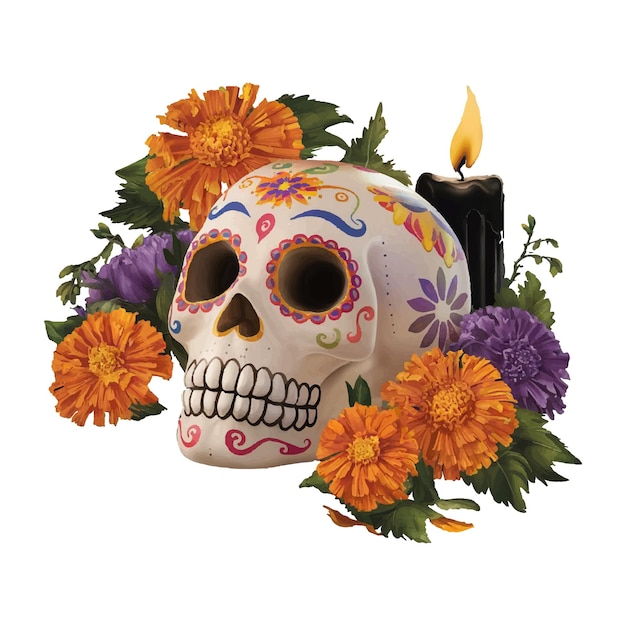 El espíritu de Da de los Muertos en colores y velas
