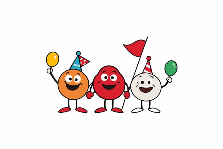 Vector espíritu escolar personajes alegres con banderas y globos ilustración vectorial clipart de dibujos animados
