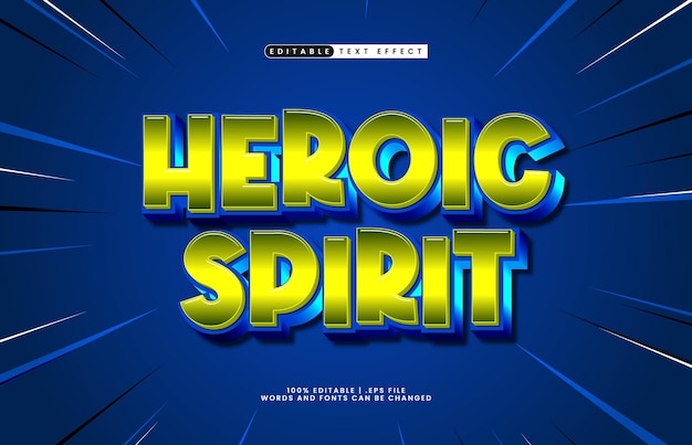 espíritu heroico efecto de texto editable con un héroe y efecto de texto súper