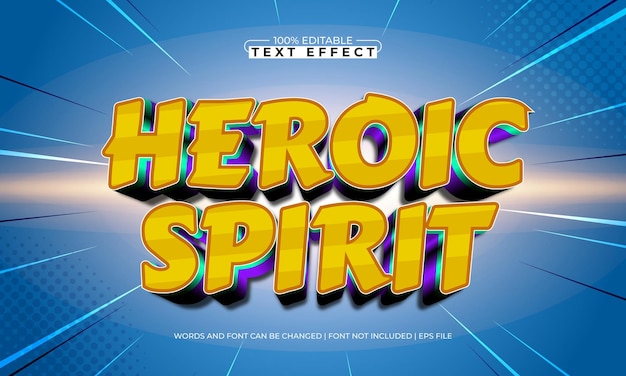espíritu heroico efecto de texto editable con un héroe y estilo de texto valiente