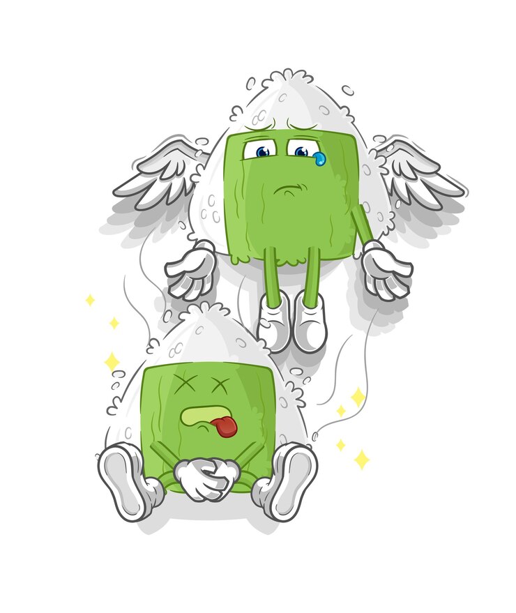 Vector el espíritu onigiri deja el vector de dibujos animados de la mascota del cuerpo