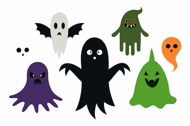 Los espíritus espeluznantes, los fantasmas de Halloween y los ghouls, la colección vectorial.