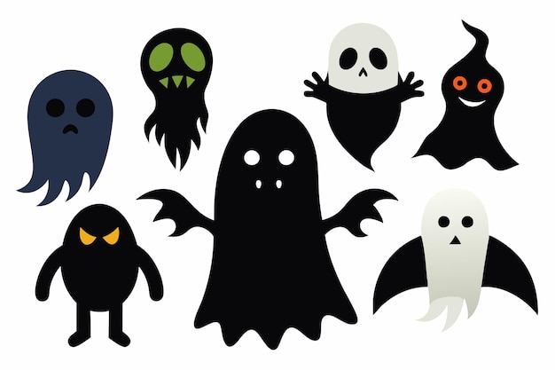 Los espíritus espeluznantes, los fantasmas de Halloween y los ghouls, la colección vectorial.