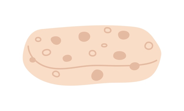 Esponja beige para el lavado y el baño de la piel sobre un fondo blanco ilustración plana de espuma suave porosa