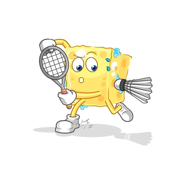 Esponja jugando vector de caracteres de ilustración de bádminton