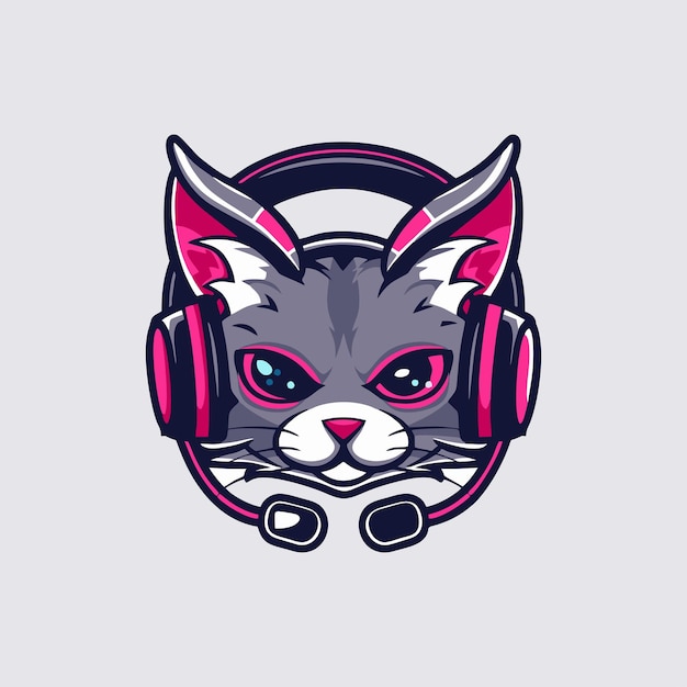 Esport cabeza de gato mascota vector ilustración del icono del logotipo Fondo
