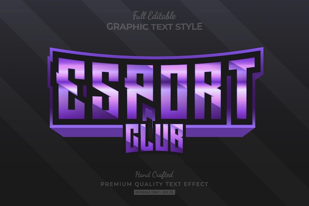 Vector esport club purple estilo de fuente de efecto de texto premium editable