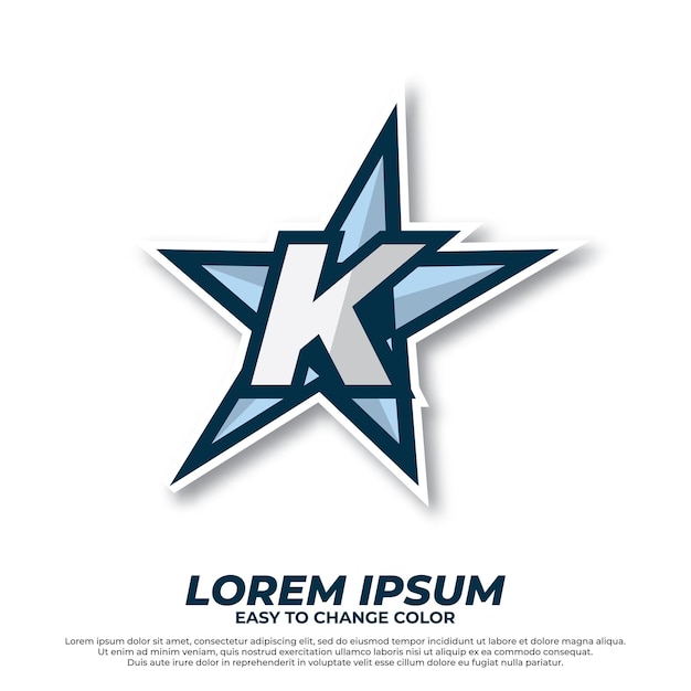 Esport estrella con letra inicial K logo ilustración estilo esport aislado sobre fondo blanco