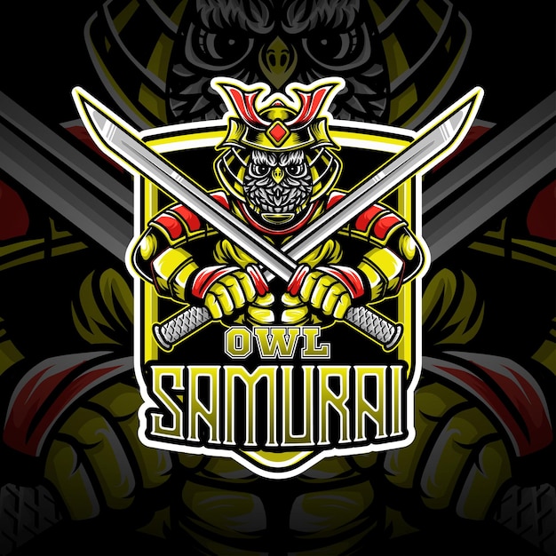 Vector esport logo búho samurai personaje