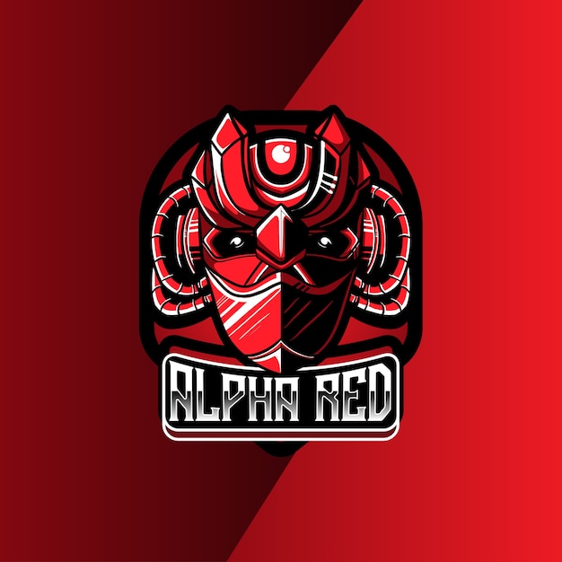 esport logo con personaje robot rojo