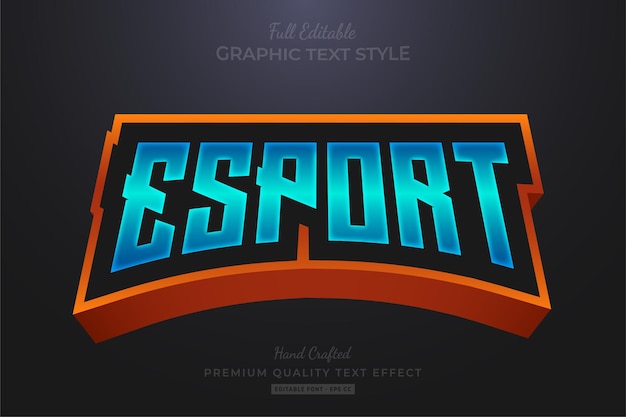 Vector esport team gradiente azul naranja efecto de texto editable estilo de fuente