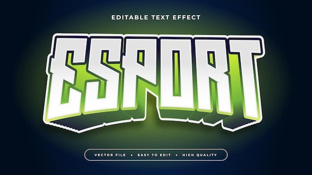 Esport verde y blanco estilo de fuente de efecto de texto editable en 3D