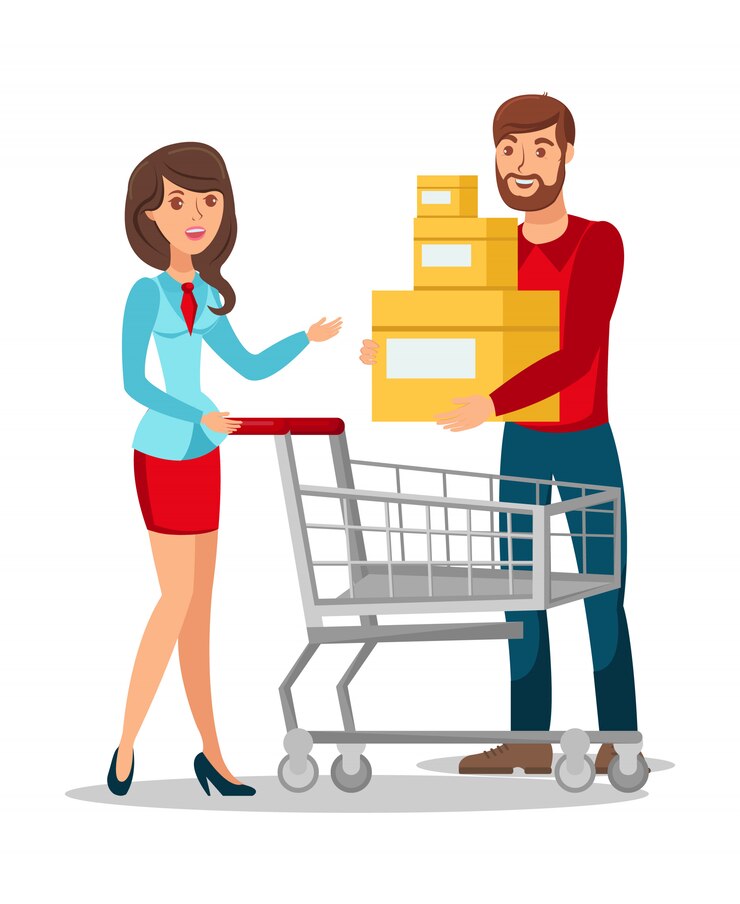 Vector esposa y marido compras ilustración vectorial plana