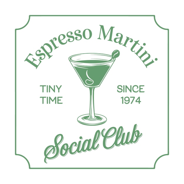 Espresso Martini Social Club Tiny Time Cocktails desde 1974 enmarcado en verde vintage