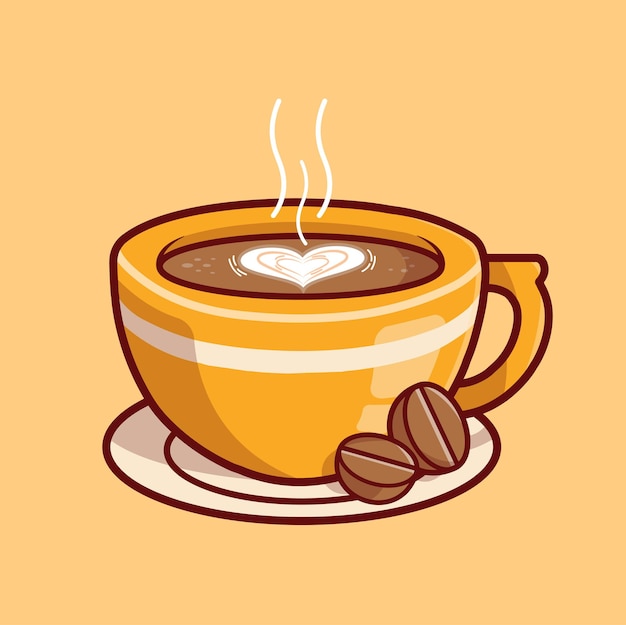 Espuma de amor de café con ilustración de icono de dibujos animados de frijoles Vector Premium