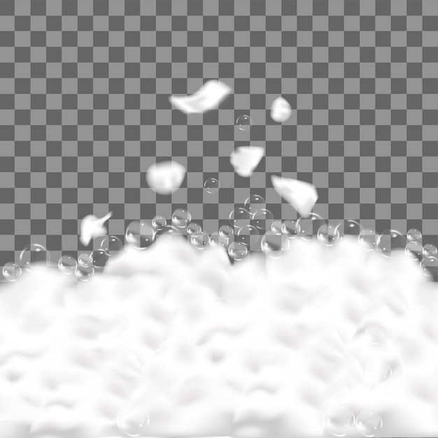 Espuma de baño aislada en transparente. Textura de burbujas de champú.