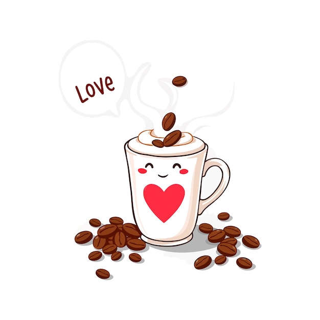 La espuma de café con frijoles Ilustración del icono de dibujos animados El clipart gráfico de la espuma de Café