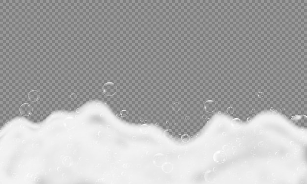 Espuma de champú de baño con burbujas aisladas sobre fondo transparente. ilustración agua de jabón blanco
