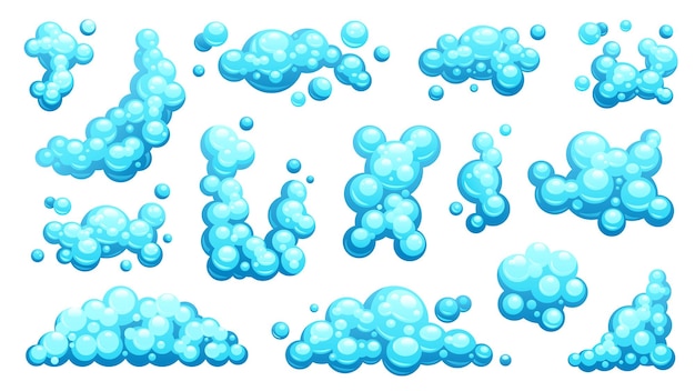 Vector espuma de jabón de dibujos animados burbujas de jabón espuma húmeda y champú bola de ducha efecto vapor