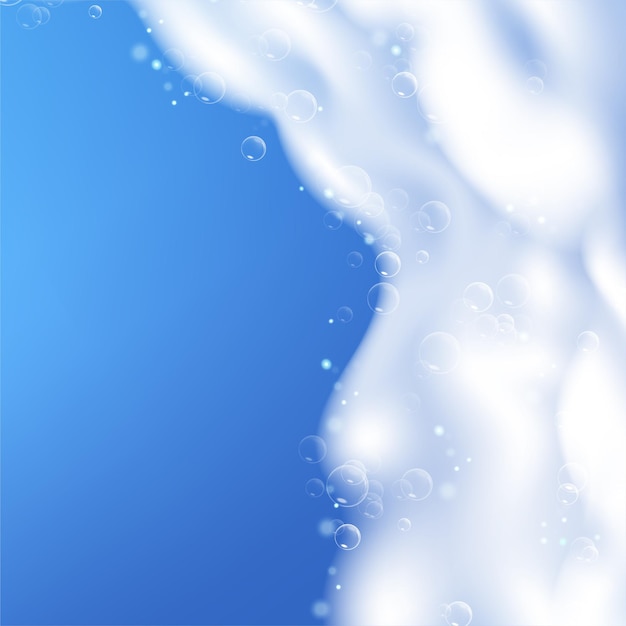 Espuma de jabón realista azul hermosa con burbujas.