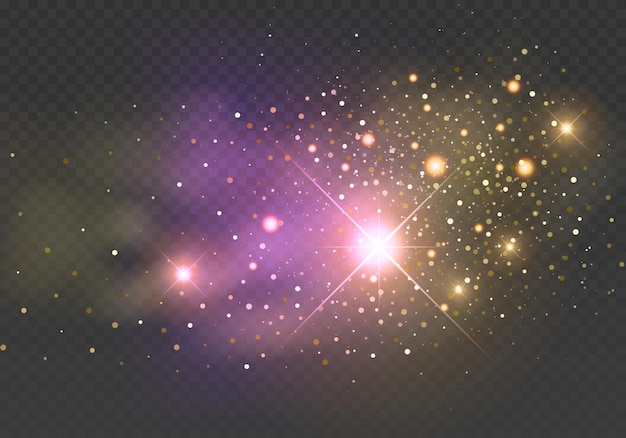 Espumoso polvo mágico y chispas y estrellas brillan con luz especial Vector chispas