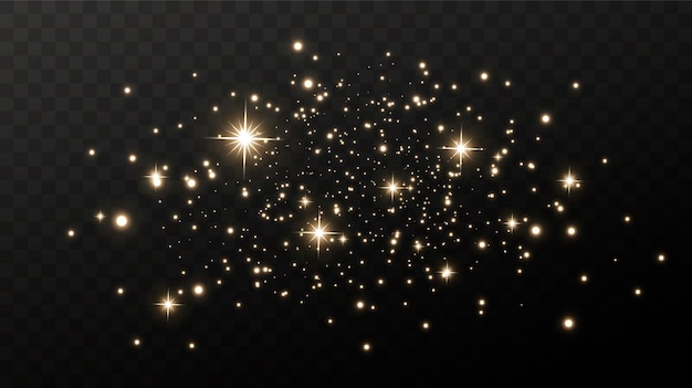 Espumoso polvo mágico. Sobre un fondo blanco y negro de textura. Fondo abstracto de celebración hecha de partículas de polvo dorado brillante. Efecto mágico. Estrellas doradas.