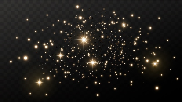 Espumoso polvo mágico. Sobre un fondo negro textural. Fondo abstracto de celebración hecha de partículas de polvo dorado brillante. Efecto mágico. Estrellas doradas.