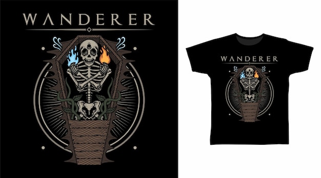 Esqueleto de avatar en camiseta de ataúd y conceptos de diseño de prendas de vestir