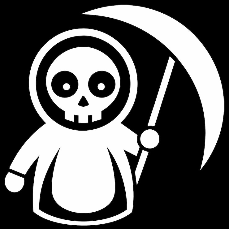 Vector un esqueleto blanco con una espada y un paraguas