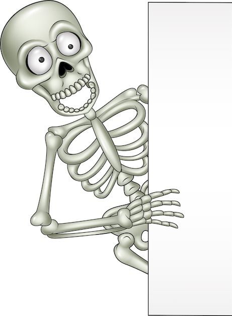 Vector esqueleto de dibujos animados con signo en blanco