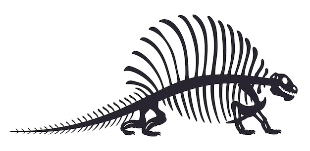 Esqueleto de dinosaurio de dibujos animados silueta de huesos fósiles de dinosaurio antiguo reptil jurásico ilustración vectorial plana sobre fondo blanco