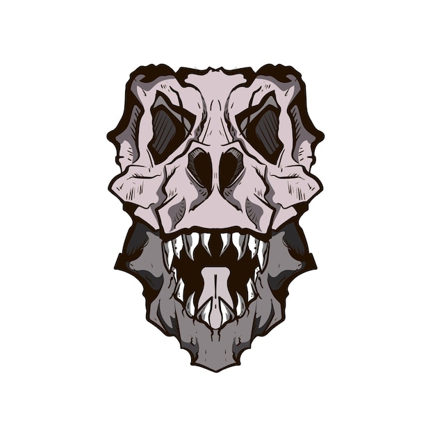 esqueleto de dinosaurios cráneo estilizado como grabado vista del rostro ilustración de talla de madera dibujada a mano