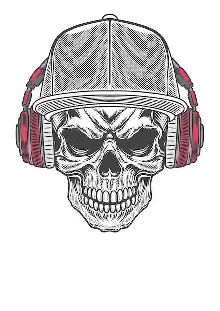 Esqueleto con gorra de béisbol retro auriculares de estilo retro 63b BWB2