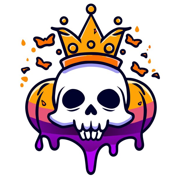 Vector esqueleto de halloween cráneo de calabaza dibujado a mano plano elegante pegatina de dibujos animados icono concepto aislado