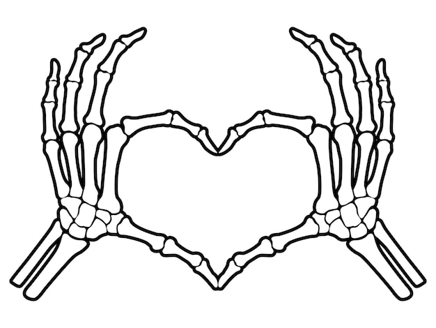 Esqueleto hueso mano corazón forma signo ilustraciones