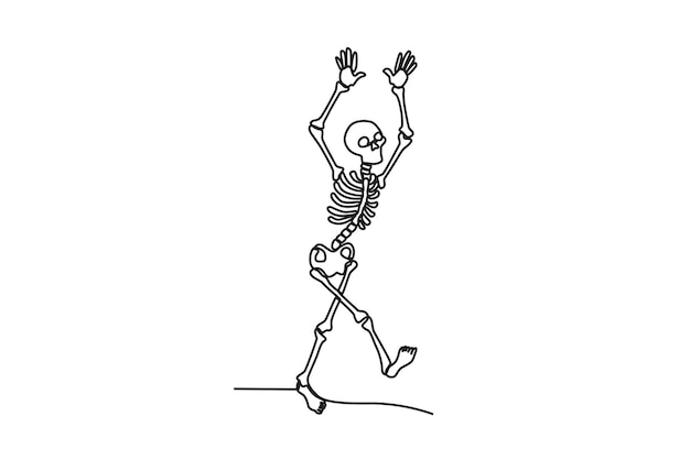 Un esqueleto humano corre aterradoramente Dibujo oneline de esqueleto humano