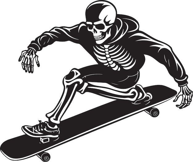 un esqueleto en una patineta con un esqueleta en la parte inferior