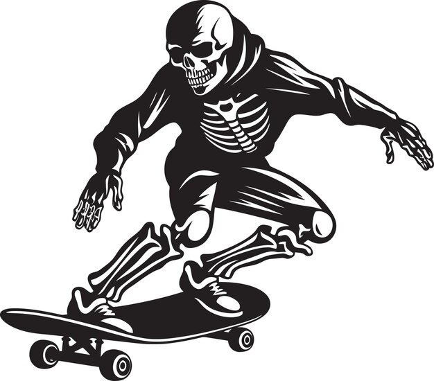 un esqueleto en una patineta con un esqueleta en la parte inferior