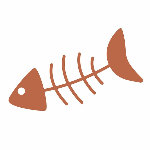 Esqueleto de pescado vector ilustración icono plano dibujado a mano boceto para tienda de mascotas