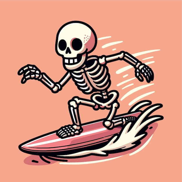 Vector el esqueleto surfea las olas del océano