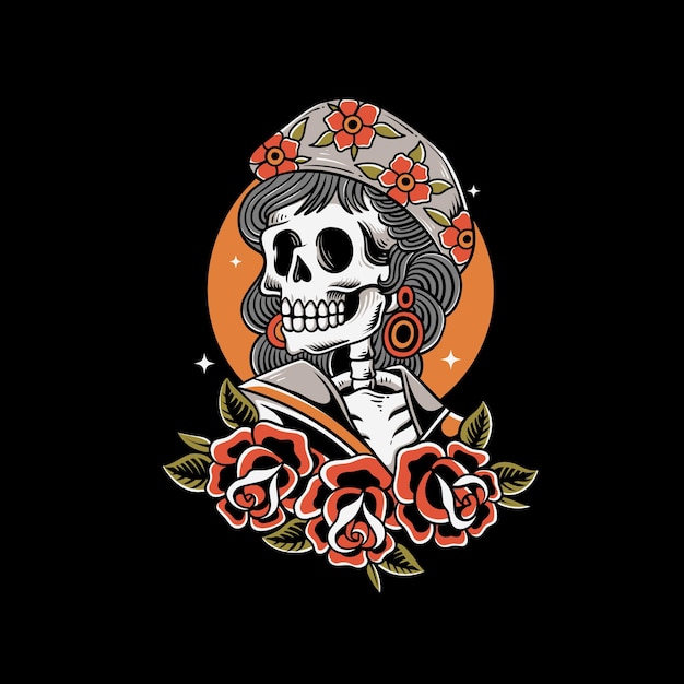 esqueleto vector tatuaje de la vieja escuela ilustración de estilo tatuaje vintage