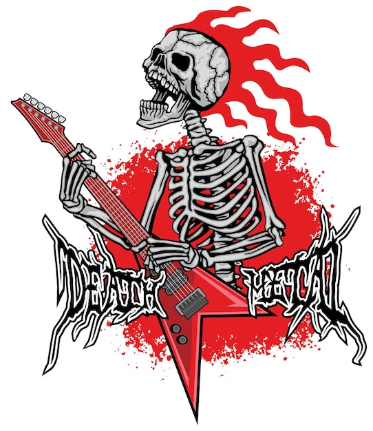 Vector esqueletos con guitarras, camisetas de diseño vintage grunge